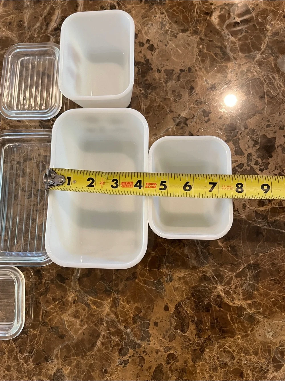 VTG Pyrex Early American White Refrigerator Dish Set of 3 w/ Ribbed Lids 501/502